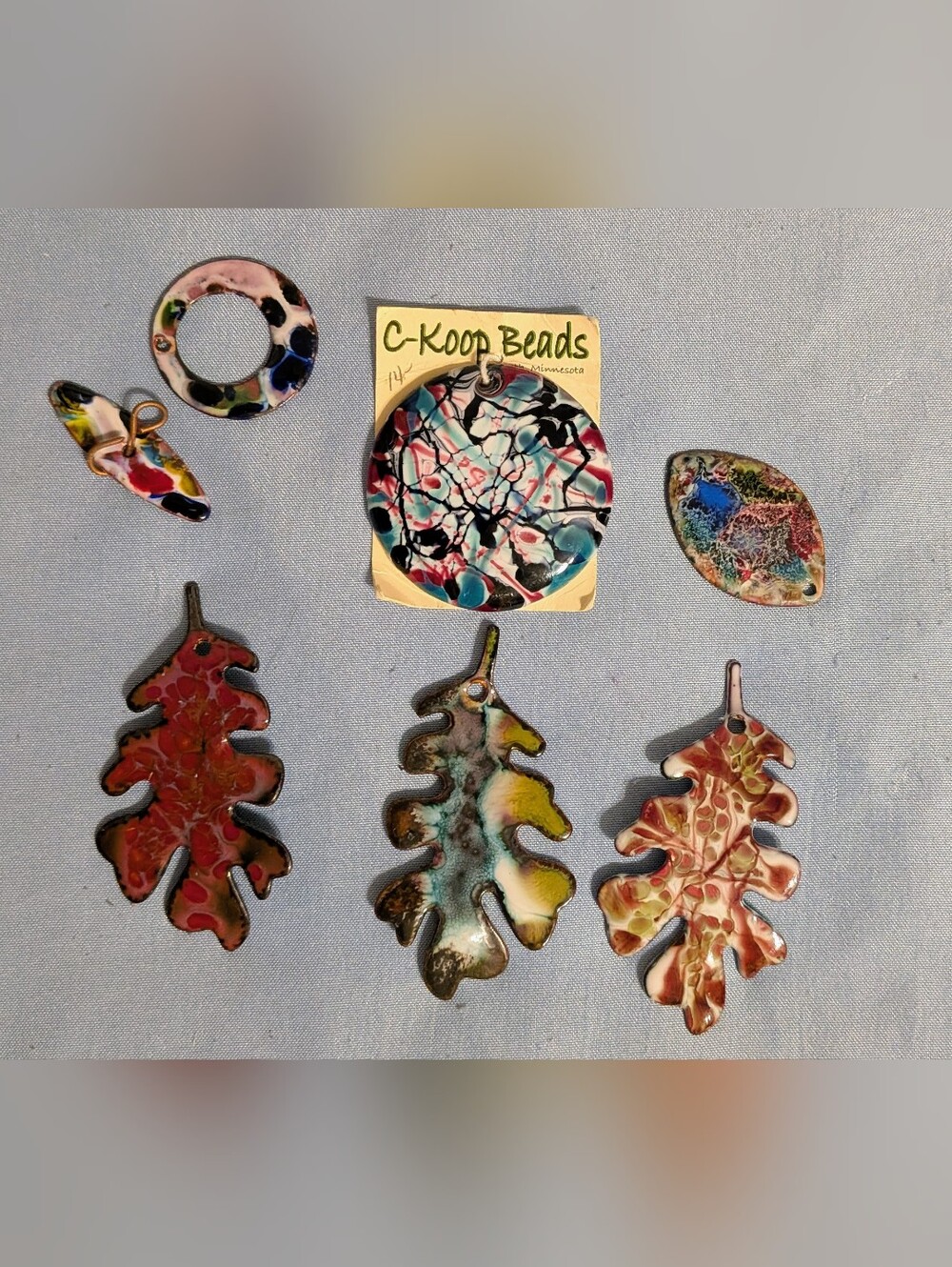 Lot of 5 Pendants and 1 Clasp from C-Koop Beads Artisan Design Copper and Enamel